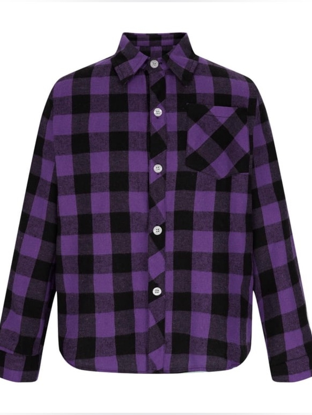 Purple & Black Plaid Button Down Kids Shirt